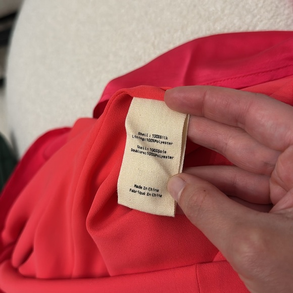 L'AGENCE 100% SILK V-Neck Midi Dress in Bright Pink - Picture 8 of 9